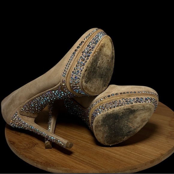 Brian Atwood Francoise Embellished Stiletto Pumps Tan Suede Leather size 8 - Picture 12 of 13